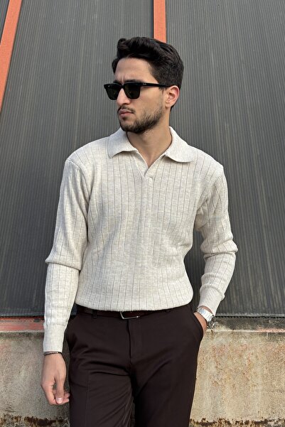 inpool Men'S, Old Money Culture, Line Look, Polo Collar, Knitwear Sweater Pltk09