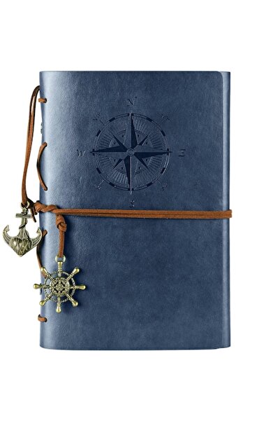MOKO A6 Notebook, Vintage Design, Eco-Leather, 6 Binder Rings, 80 Tabs/160 Pages, Dark Blue