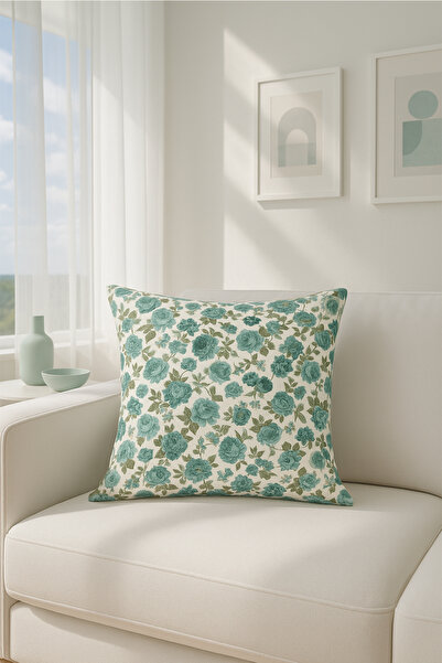 Premier Home Duck Rose Throw Pillow Cover Turquoise Beige V1 40X40