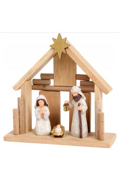 OEM Scenă a Nașterii Domnului din lemn, 3 figurine, maro, 20x20x8 cm