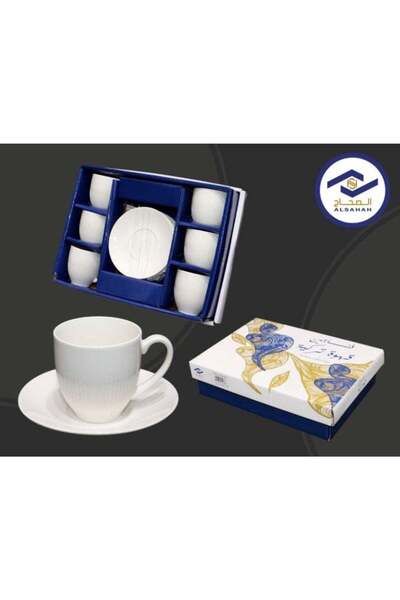 AL-Sahah Turkish coffee cups with ceramic saucers, 12 pieces