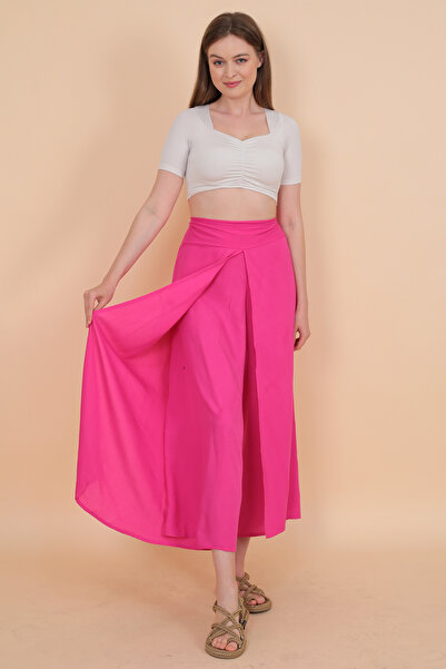 Viemor Bulmaca Etek Pantolon Otantik Düz Renk Pembe BUL0301-1
