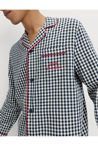 Marks & Spencer Saf Pamuklu Noel Kareli Pijama Takımı