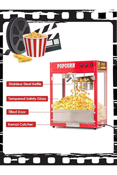 Five Stars RIEDHOFF Vintage Movie Theater Popcorn Machine with 8 oz Kettle — Red