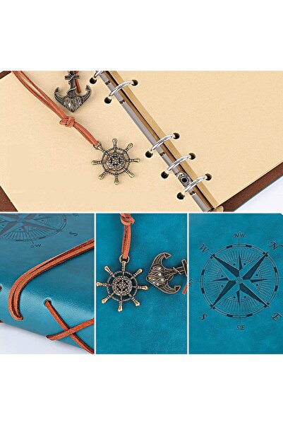 MOKO A6 Notebook, Vintage Design, Eco-Leather, 6 Binding Rings, 80 Sheets/160 Vellum Pages, Brown