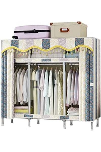 Arabest 170cm Portable Wardrobe with 3 Hanging Rods and 6 Storage Shelves, fo...