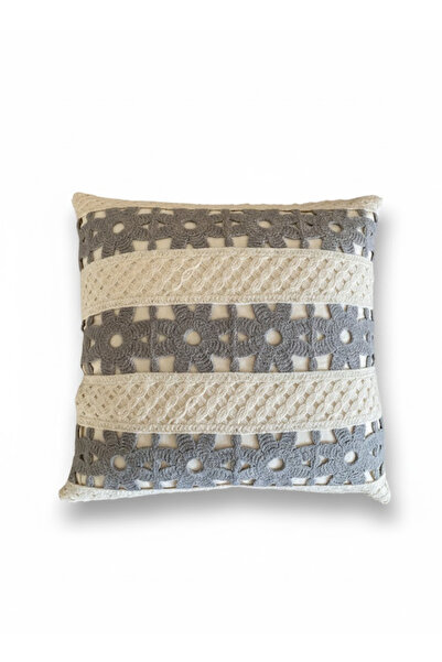 homytextiles Scalloped Daisy Pattern, Crochet Knit Square Patterned Bohemian, Modern Throw Pillow Cover, Gray