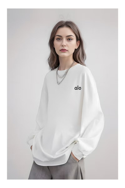 Alo casual long sleeved round neck T-shirt - a couple's shirt suitable for both men and women, 100%