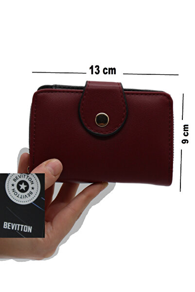 Bevitton Deri Görünümlü Bozuk Para Gözlü Bol Kartlıklı Bordo Mini Kadın Cüzdanı