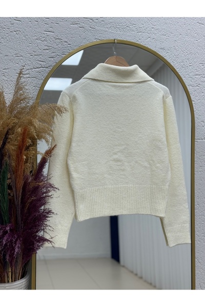 MİHRA STORE Fiametta Collared 3 Button Short Beard Sweater-Zi̇7019 White