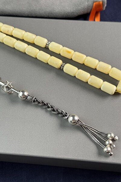 dergah tesbih Capsule Model Silver Mesh Design Drop Amber Prayer Beads (Amber), (Amber Drop Prayer Beads)