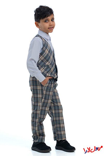 maryool lara Boys' three-piece gray checkered kindergarten suit