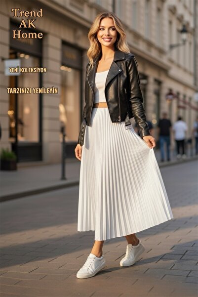 OSKAR FIRÇA Pleated Skirt with Elastic Waist - Color White (Standard Size)