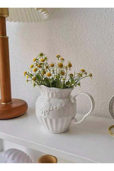 Beauenty 1pc Minimalist European Retro Embossed Ceramic Flower Vase For Living Room Decoration