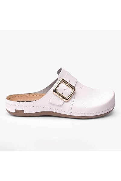 leon Leon White Buckle medical clogs made of genuine leather