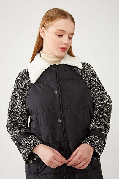 Levidor Black Knitted Sleeves Quilted Puffer Jacket