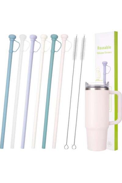 Beauenty عبوة من 6 قطع من مصاصات السيليكون البديلة مع أغطية وفرشتي تنظيف من ستانلي 30/40 أونصة