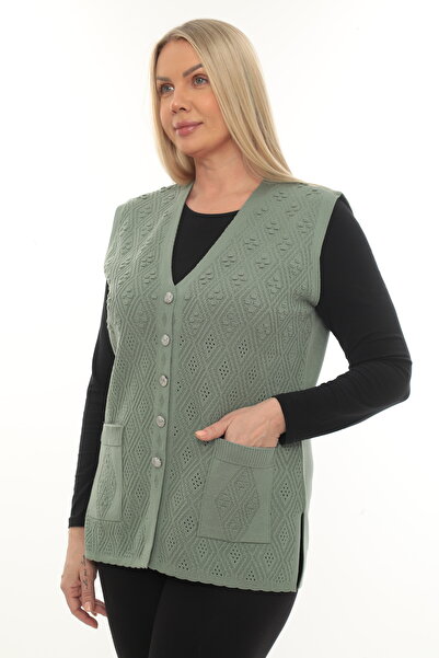 İKSUN Жіночий трикотажний з кишенями зимовий товстий візерунчастий жилет