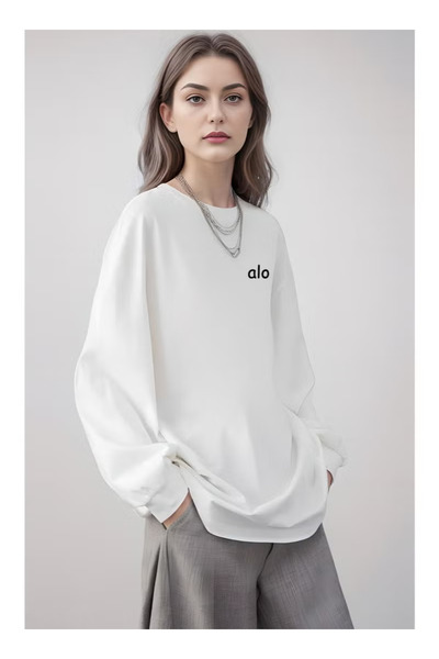 Alo casual long sleeved round neck T-shirt - a couple's shirt suitable for both men and women, 100%