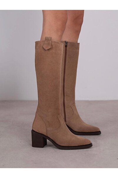 ECENİN BUTİĞİ Cleona Camel Süet Hakiki Deri Kadın Çizme