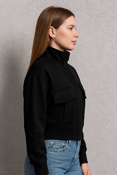 Maison La Femme Women's zip-up Mock Neck relaxed fit jacket