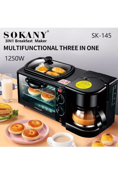 SOKANY 3-in-1 Multifunction Breakfast Maker Coffee Machine Electric Oven 600m...