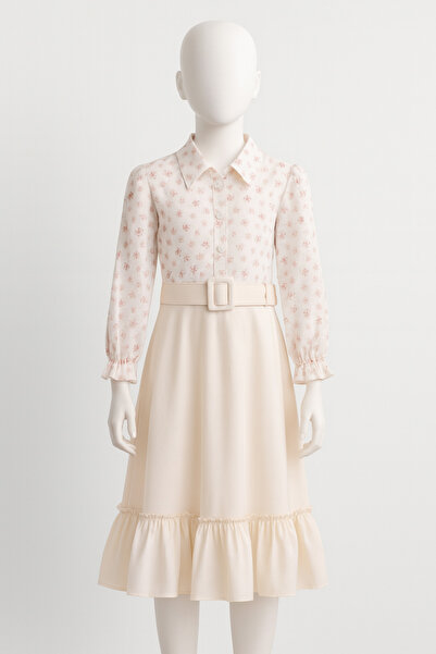 blueberry's Blue 675-11-25 Floral Pattern Waist Belted Ruffled Girls' Dress 9...