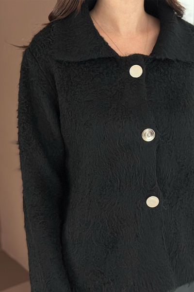 FEMELLE Women's Black Textured Gold Button Cardigan Standard Size