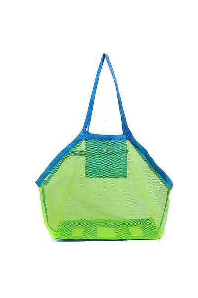 lnkoo Summer Kids Beach Mesh Toy Storage Bag - Large Green Mesh with Blue Strap