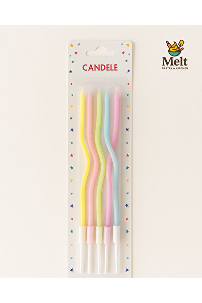 melt pastry & kitchen Kıvrımlı Makaron Renk Soft Doğum Günü Mumu 6'Lı Pasta M...