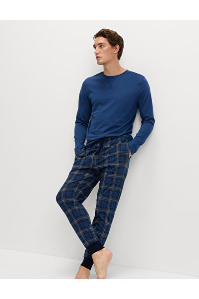 Marks & Spencer Saf Pamuklu Kareli Pijama Takımı