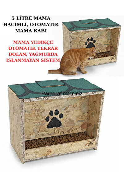 ABC Dış Mekan Kedi Sokak Kedisi Otomatik Mama ve Su kabı 4-5 Litre Hacimli Yağmur Geçirmez Membran Kaplı