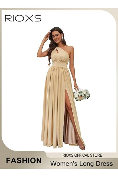 RIOXS Women's Elegant Evening Dress One Side Shoulder Sleeveless Split High W...