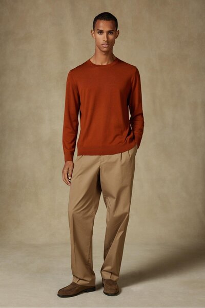 Abbate Salvano Knitted 100% Wool Modern Fit Tile Crew Neck Men's Plain Knitwear