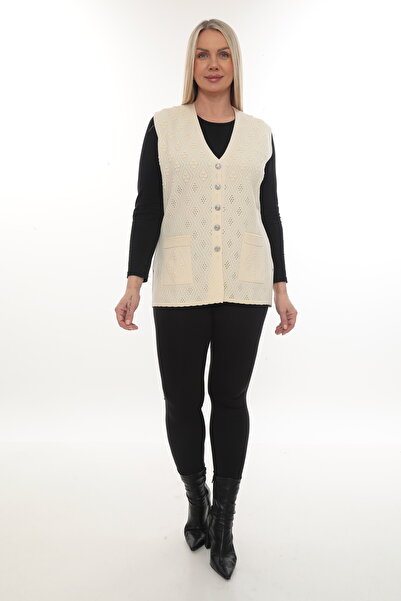 İKSUN Women's Knitwear Pocketed Winter Thick Patterned Mother's Vest