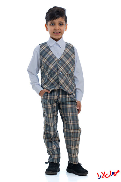 maryool lara Boys' three-piece gray checkered kindergarten suit