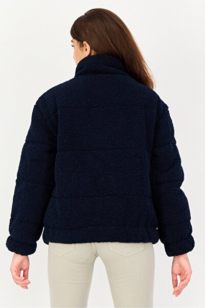 French Connection Women Textured Faux Fur Jacket, Navy
