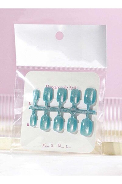 Arabest 10 Pcs Crystal Cat Eye Nail Art False Nails Short Square and Round Manicure Nails