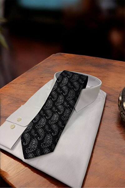 Sarar Microfibre 8 cm Shawl Pattern Black Tie