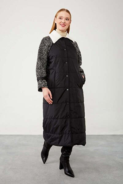 Levidor Black Knitted Sleeves Quilted Puffer Jacket