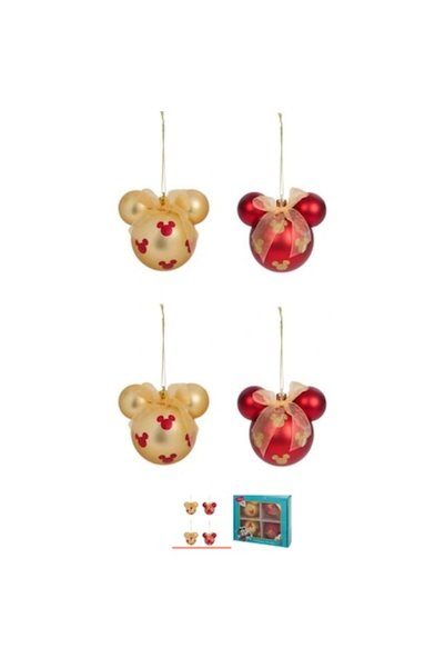 OEM Set de 4 globuri de Crăciun Disney Mickey Mouse pentru copii, 8 cm