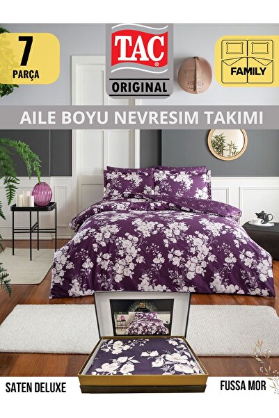 Taç FUSSA MOR AILE FAMILY SATEN NEVRESIM TAKIMI CIFT KIŞILIK 160X220 CM 2 ADET