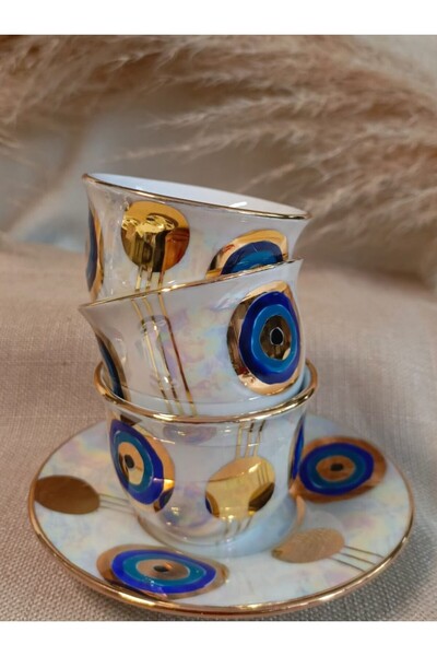 BY.RAYKA PORSELEN El Dekor Evil Eye Bead Porcelain Hand Painting 6-Piece Myrrh Set