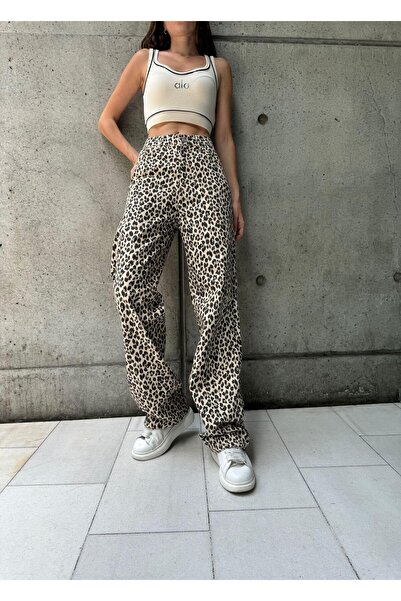 Karakedi Leopard Print Denim Harajuku Pants