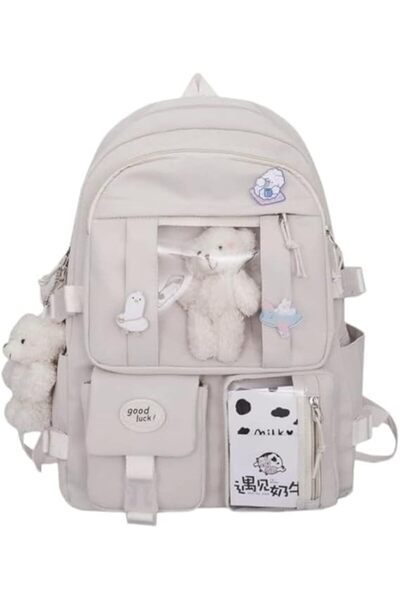 Arabest Kawaii School Backpack for Teen Girls Back to School Lovely with Kawaii Pin and Cute Accessory