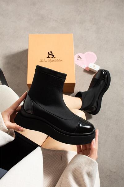 Aselin Ayakkabıları Kadın Bot & Bootie Mikrofiber Siyah Kısa Topuklu Casual/G...