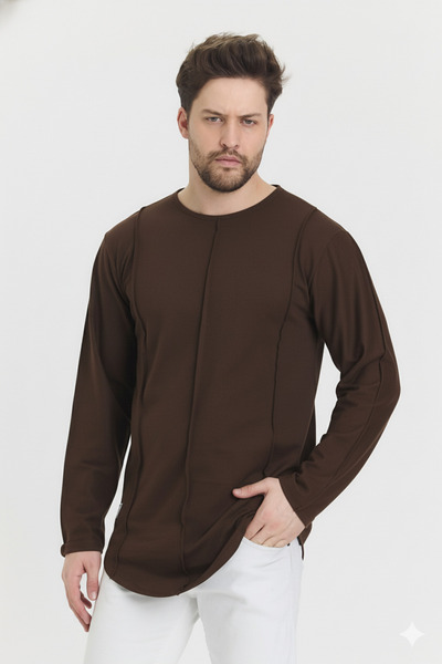 rammers Wide Collar Oval Cut Stripe Detailed Long Sleeve T-Shirt