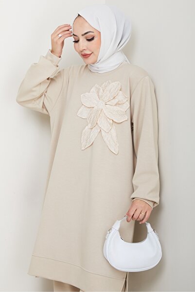 Bestenur Σετ δύο τεμαχίων με λεπτομέρεια λουλουδιών 1662 - Μπεζ