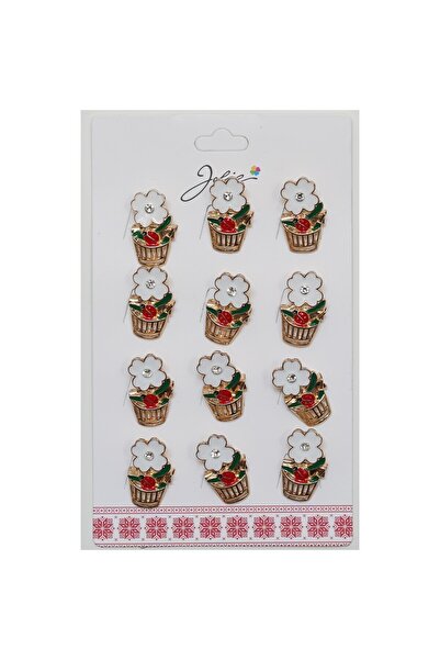 Flippy Set of 12 Spring Martisor Brooches Flower Basket with Ladybug