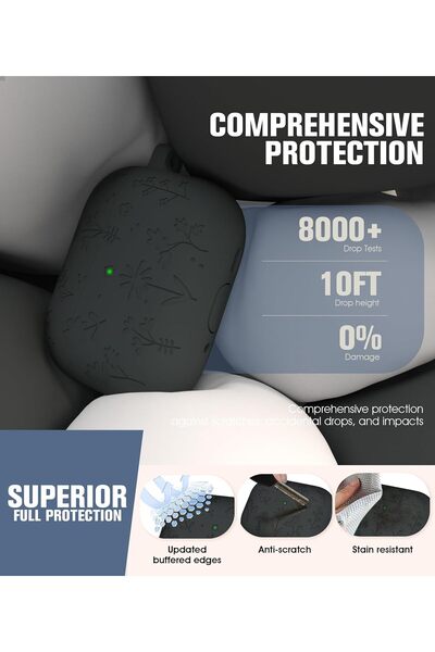 Yelajoy AirPods Pro 3 Case,Cute with Cherry Blossom Keychain&Cleaning Kit,Silicone Shockproof,Dark Gray